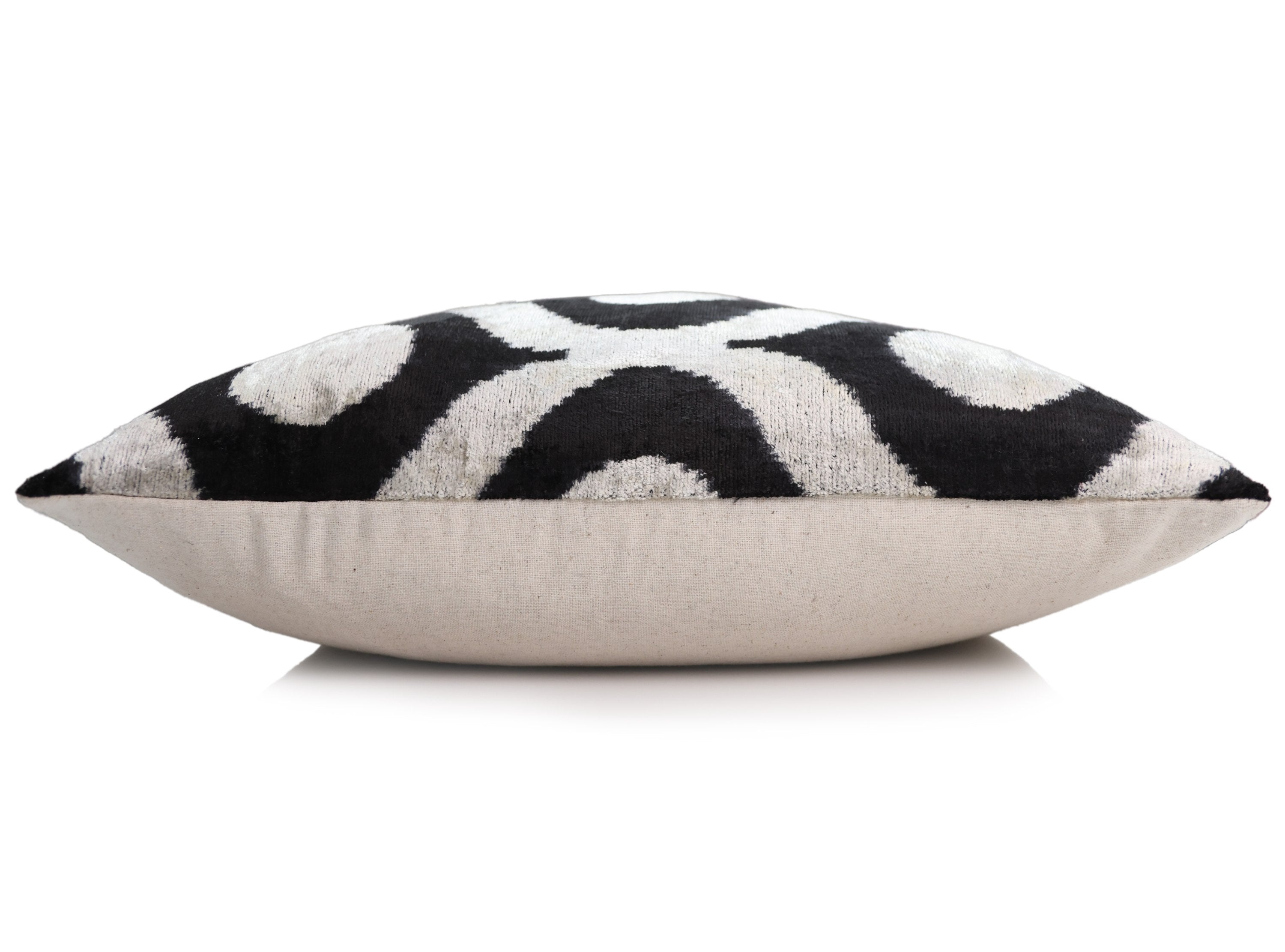 Black Silver Silk Velvet Pillow – 20x20 Handmade Modern Ikat Cushion