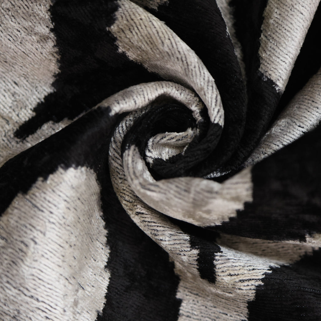 Black Silver Silk Velvet Pillow – 20x20 Handmade Modern Ikat Cushion