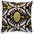 Green and Black Silk Velvet Ikat Pillow 16x16 Handmade Luxury Cushion