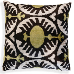 Green and Black Silk Velvet Ikat Pillow 16x16 Handmade Luxury Cushion