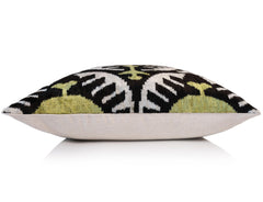 Green and Black Silk Velvet Ikat Pillow 16x16 Handmade Luxury Cushion