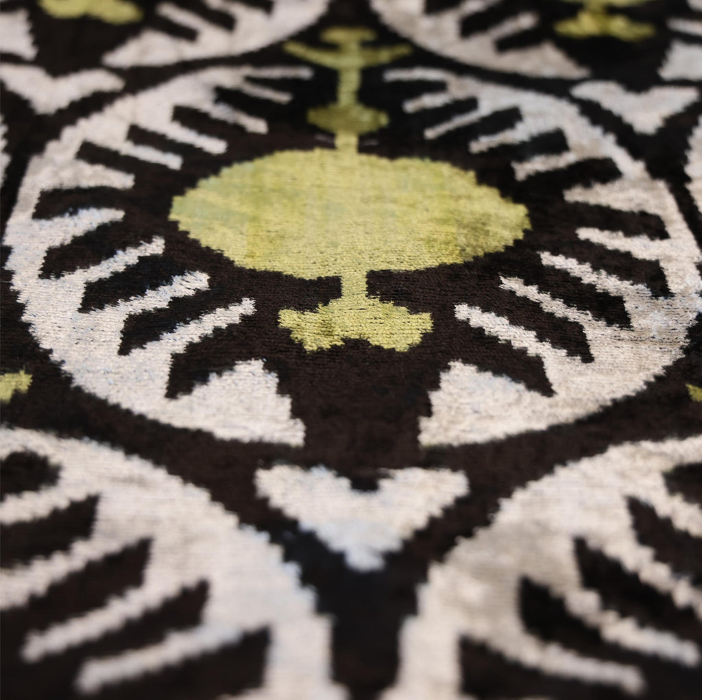 Green and Black Silk Velvet Ikat Pillow 16x16 Handmade Luxury Cushion
