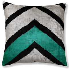Green Chevron Silk Velvet Throw Pillow 20x20 | Handmade Organic Luxury