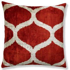 The Rust Red & Cream Ogee Silk Velvet Pillow - 20" x 20"