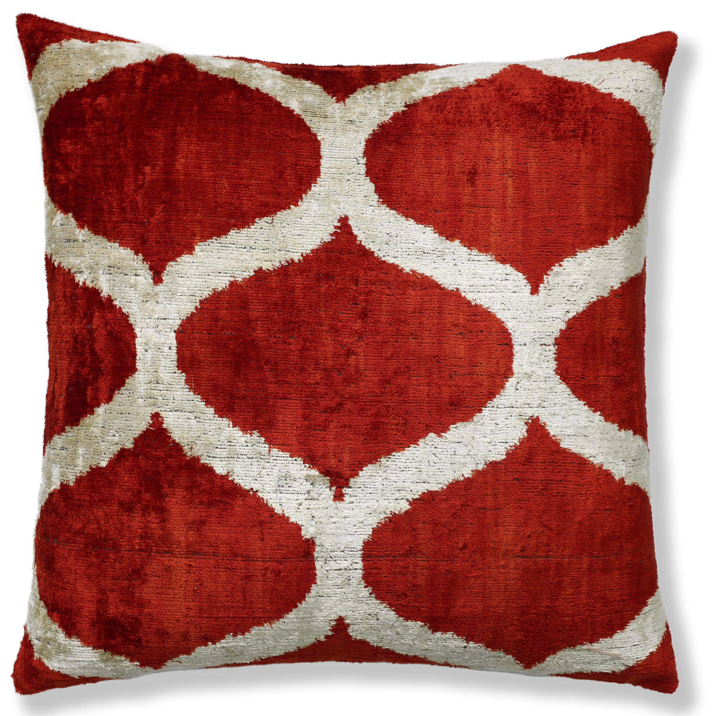 The Rust Red & Cream Ogee Silk Velvet Pillow - 20" x 20"