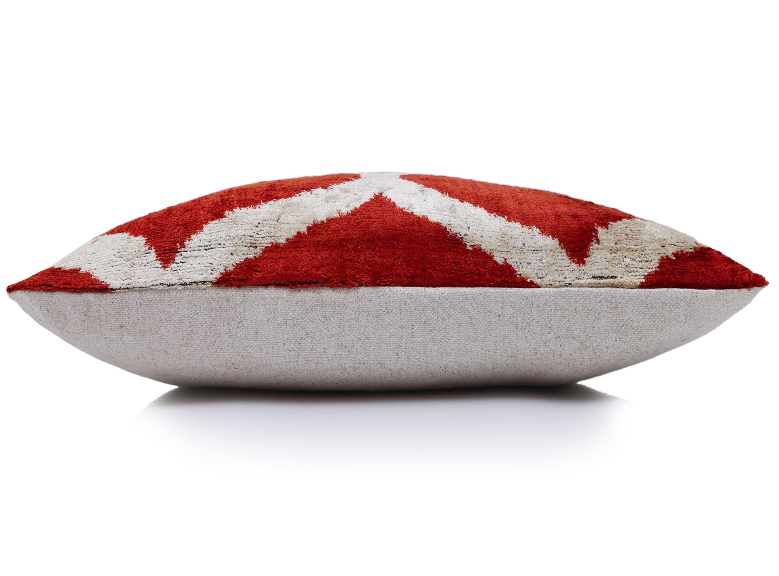 The Rust Red & Cream Ogee Silk Velvet Pillow - 20" x 20"