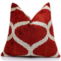 The Rust Red & Cream Ogee Silk Velvet Pillow - 20" x 20"