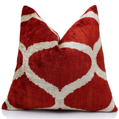 The Rust Red & Cream Ogee Silk Velvet Pillow - 20" x 20"