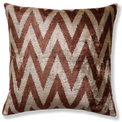 The Rust & Cream Chevron Ikat Silk Velvet Pillow - 20" x 20"