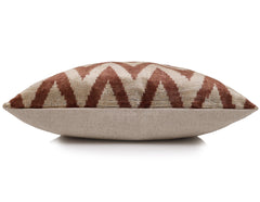 The Rust & Cream Chevron Ikat Silk Velvet Pillow - 20" x 20"