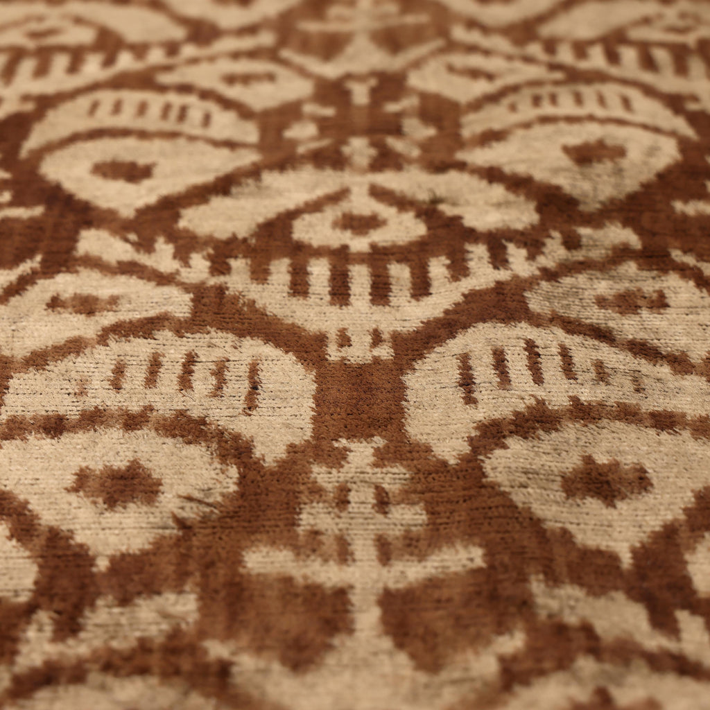 The Cognac & Cream Traditional Ikat Silk Velvet Pillow - 20" x 20"