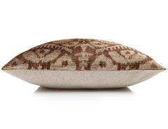 The Cognac & Cream Traditional Ikat Silk Velvet Pillow - 20" x 20"