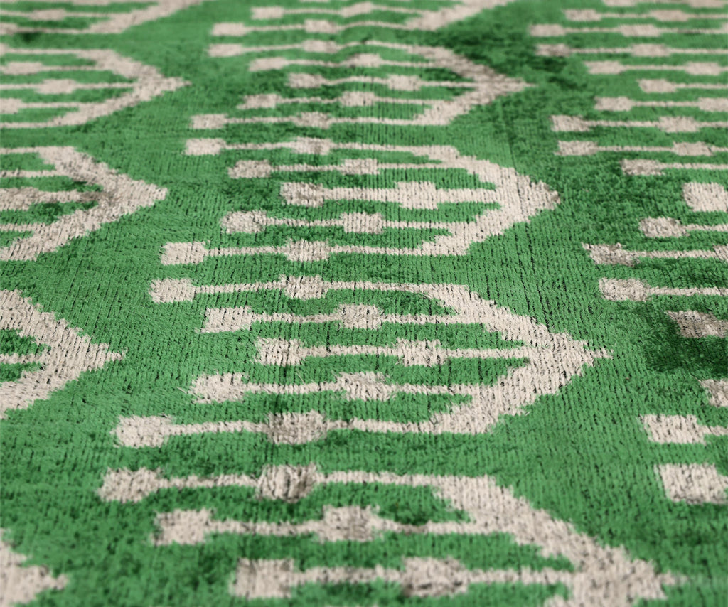 Handwoven Green Ikat Silk Velvet Pillow 20x20 Inch | Luxury Organic Decorative Throw Pillow
