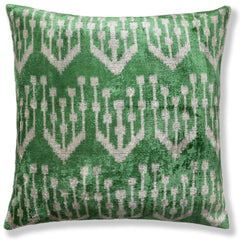 Handwoven Green Ikat Silk Velvet Pillow 20x20 Inch | Luxury Organic Decorative Throw Pillow