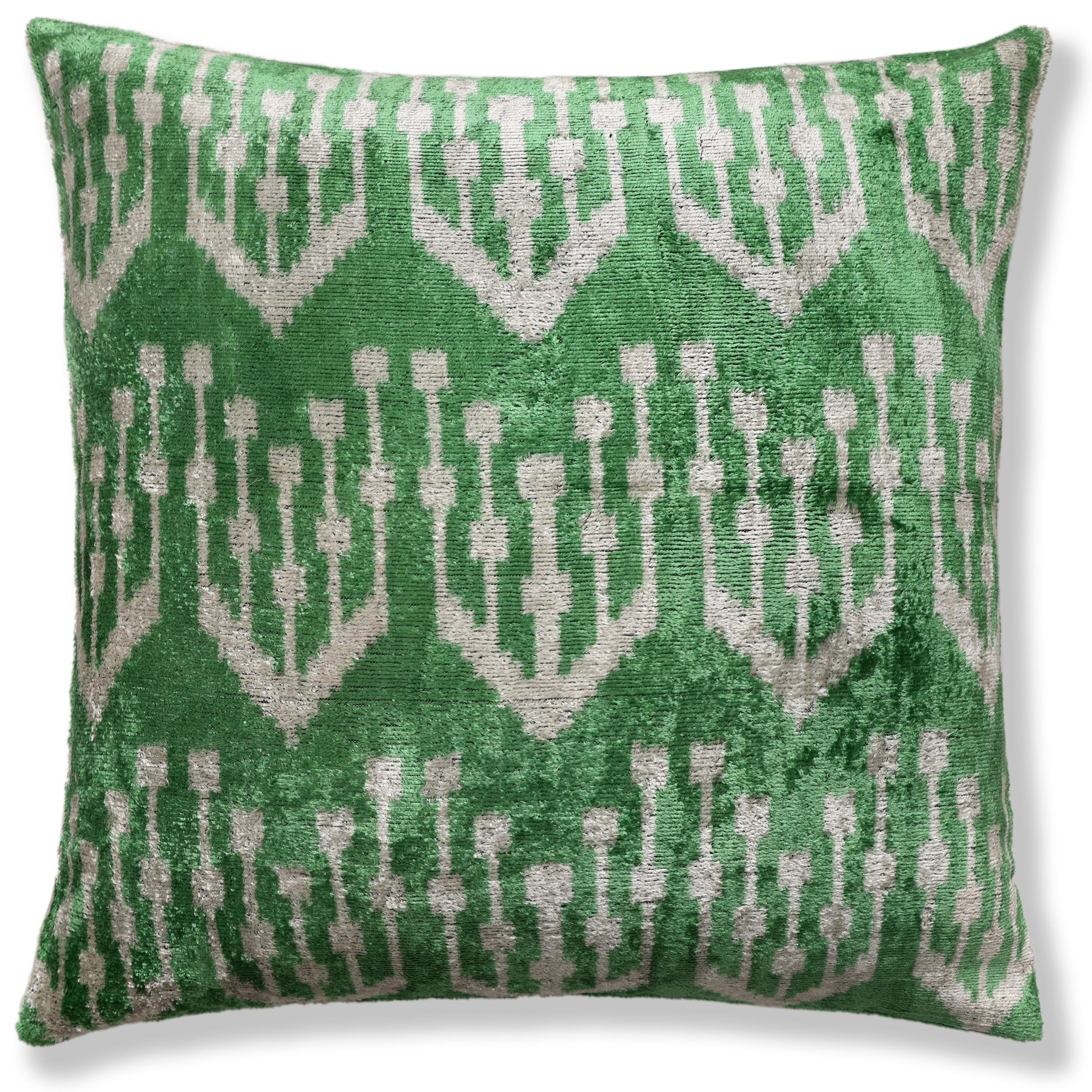 Handwoven Green Ikat Silk Velvet Pillow 20x20 Inch | Luxury Organic Decorative Throw Pillow