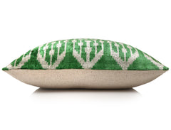 Handwoven Green Ikat Silk Velvet Pillow 20x20 Inch | Luxury Organic Decorative Throw Pillow