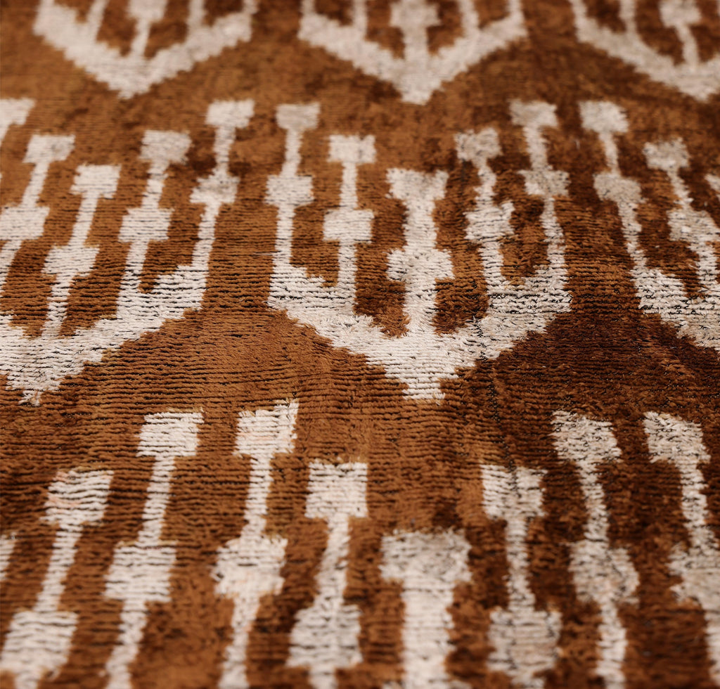 Luxury Handwoven Ikat Silk Velvet Pillow 20x20 Inch – Earthy Brown & Ivory