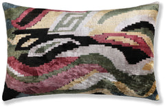 Hand-Knotted Abstract Wave Silk Velvet Lumbar - 16x24 Sage & Mauve