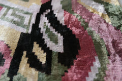 Hand-Knotted Abstract Wave Silk Velvet Lumbar - 16x24 Sage & Mauve