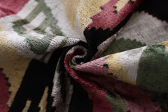 Hand-Knotted Abstract Wave Silk Velvet Lumbar - 16x24 Sage & Mauve
