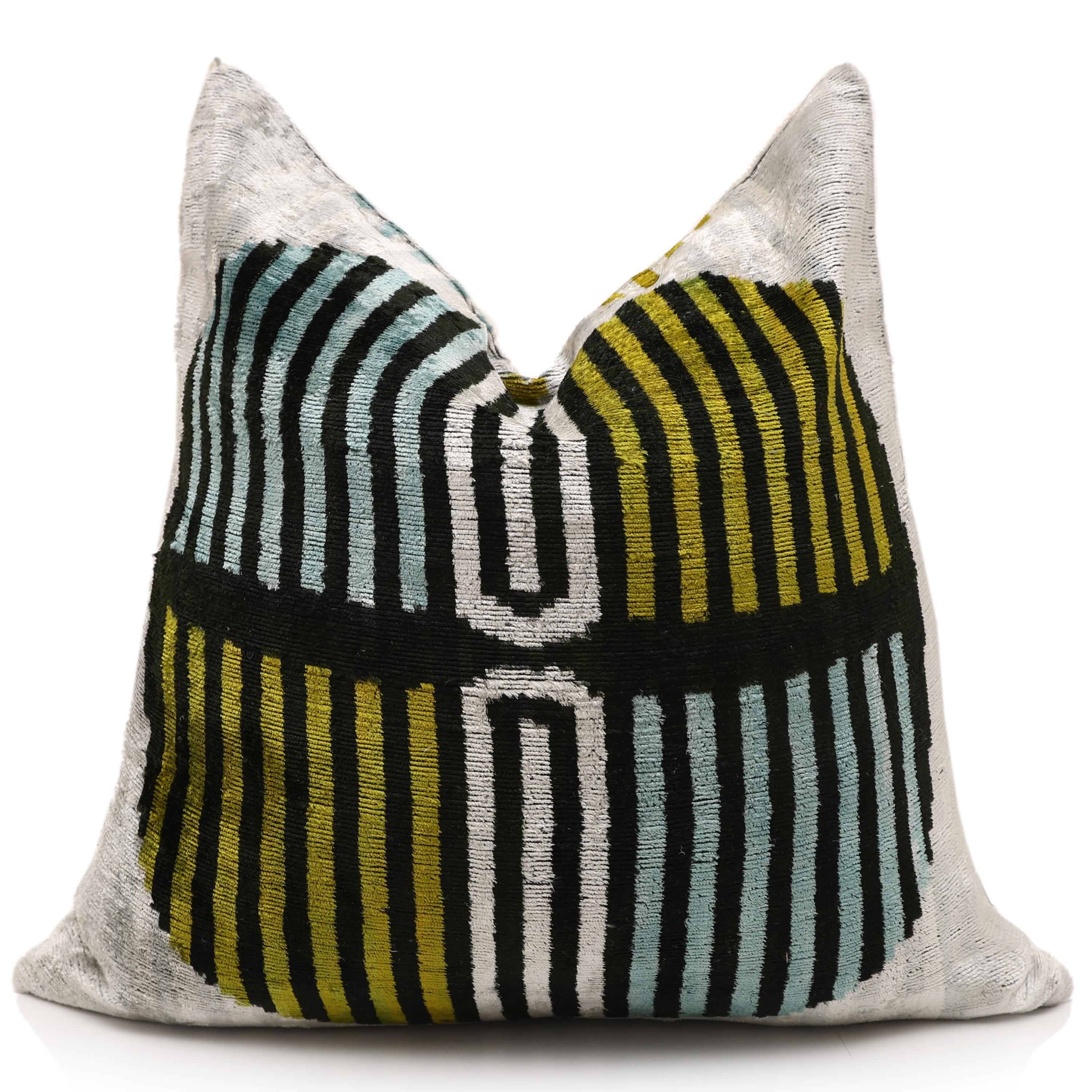 Handmade Geometric Silk Velvet Lumbar Pillow 20x20 Inch