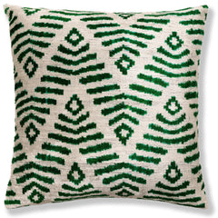 Hand-Knotted Emerald Green Geometric Silk Velvet Pillow - 20x20 Ikat