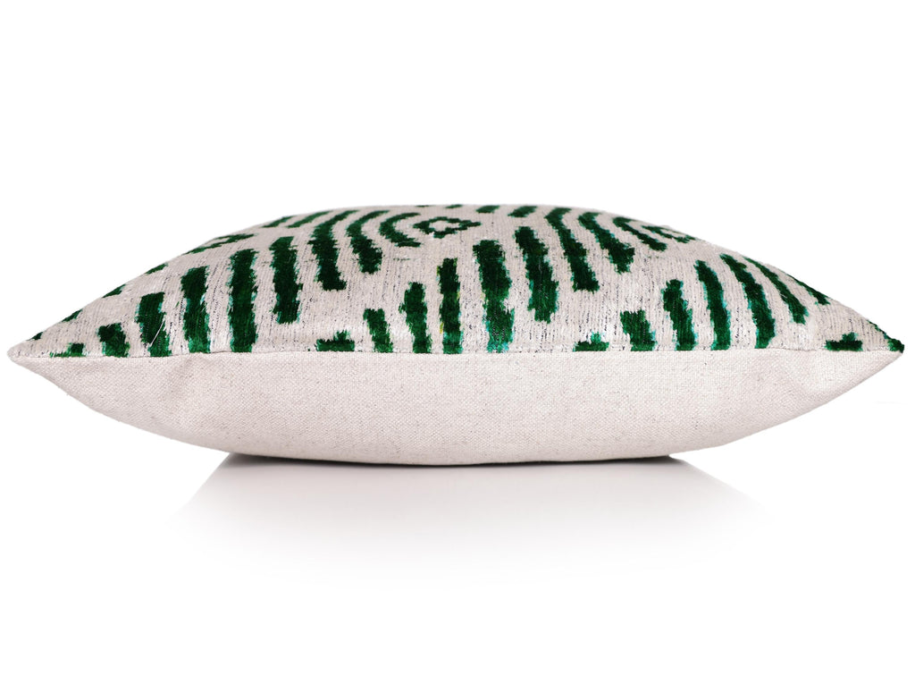 Hand-Knotted Emerald Green Geometric Silk Velvet Pillow - 20x20 Ikat