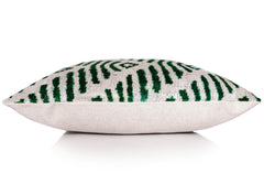 Hand-Knotted Emerald Green Geometric Silk Velvet Pillow - 20x20 Ikat
