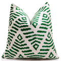 Hand-Knotted Emerald Green Geometric Silk Velvet Pillow - 20x20 Ikat