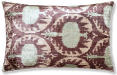 Handmade Velvet Ikat Lumbar Pillow 16x24 | Dusty Rose & Sage Medallion