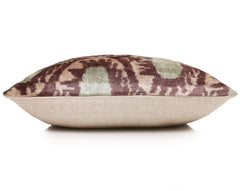 Handmade Velvet Ikat Lumbar Pillow 16x24 | Dusty Rose & Sage Medallion