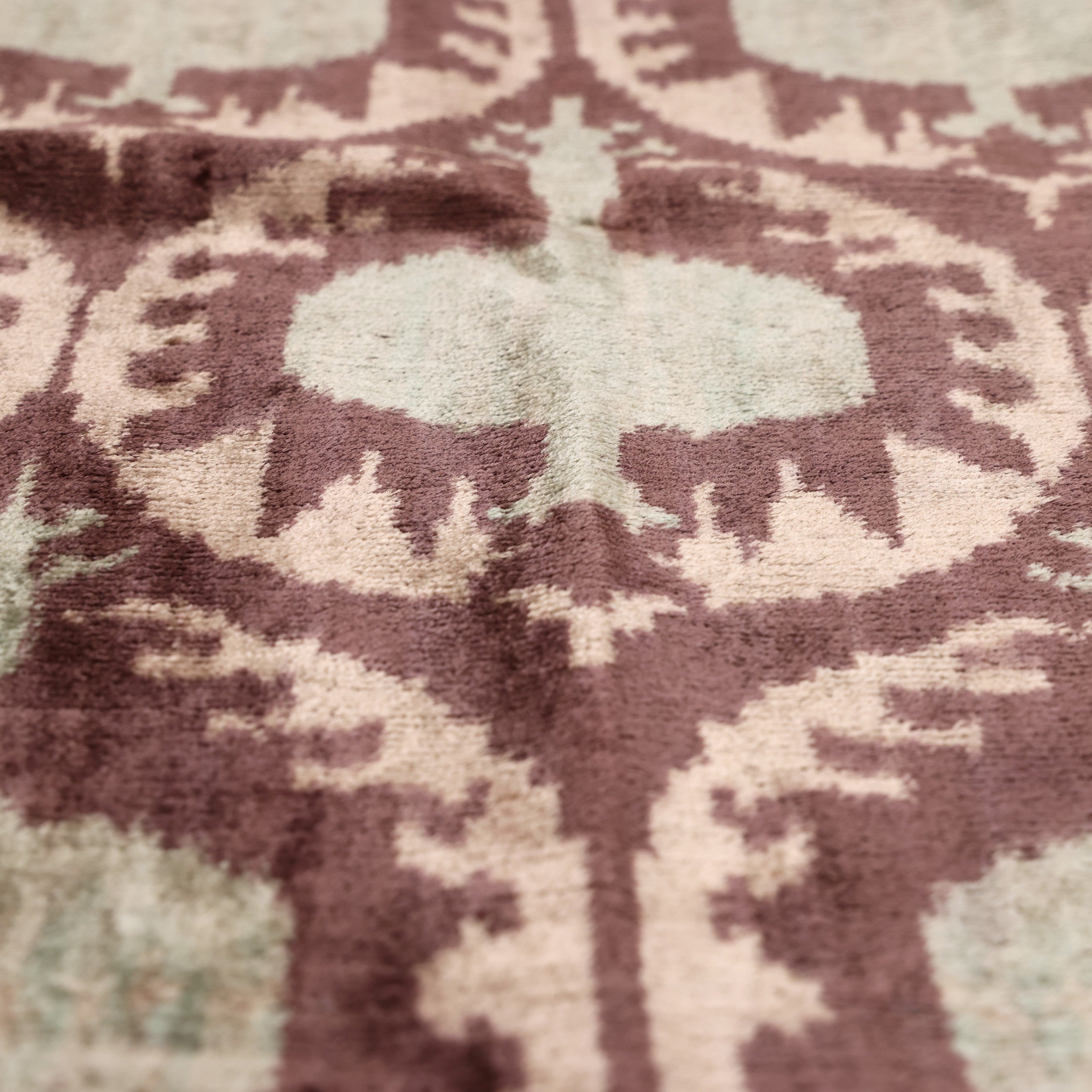 Handmade Velvet Ikat Lumbar Pillow 16x24 | Dusty Rose & Sage Medallion
