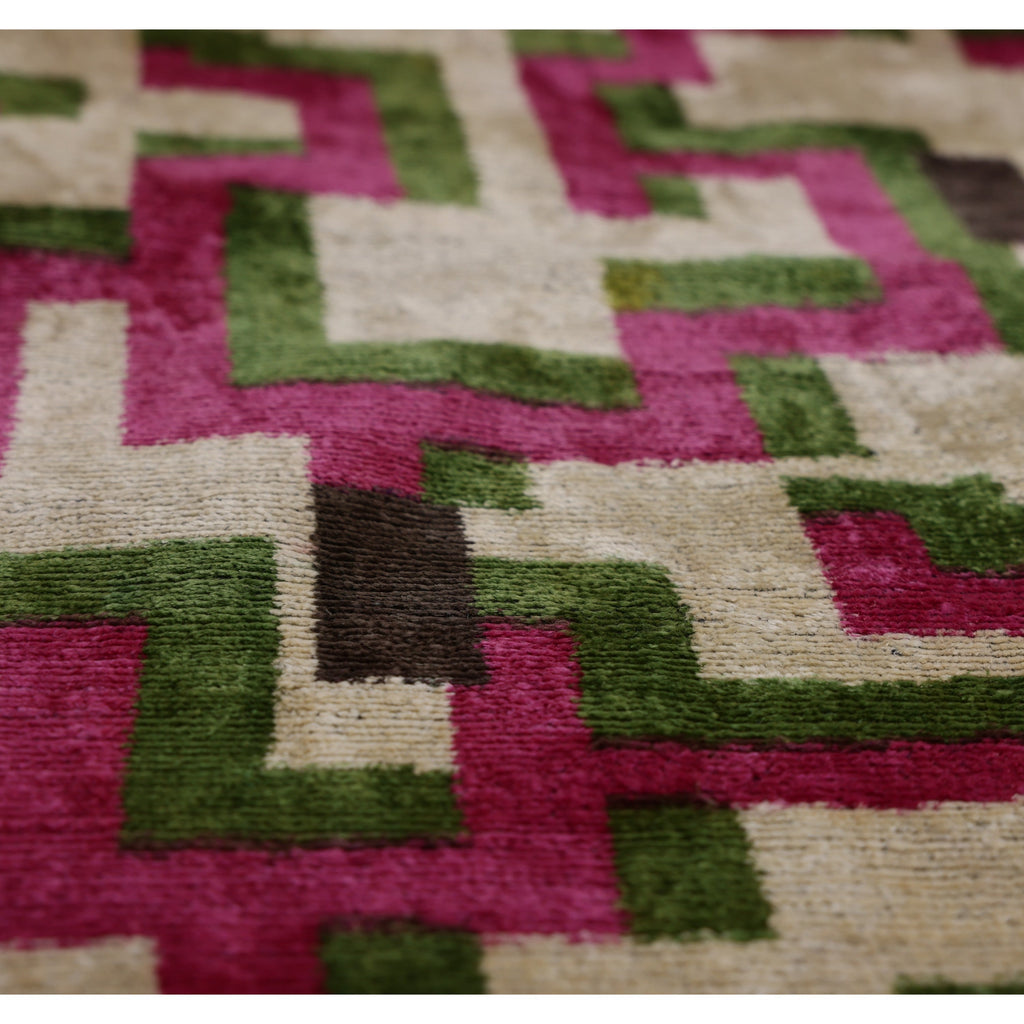 Modern Geometric Silk Velvet Pillow 20x20 | Handmade Pink & Green Designer Cushion