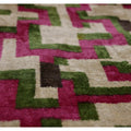 Modern Geometric Silk Velvet Pillow 20x20 | Handmade Pink & Green Designer Cushion