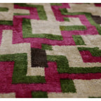 Modern Geometric Silk Velvet Pillow 20x20 | Handmade Pink & Green Designer Cushion
