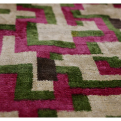 Modern Geometric Silk Velvet Pillow 20x20 | Handmade Pink & Green Designer Cushion