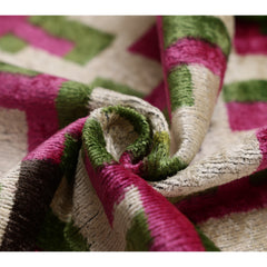 Modern Geometric Silk Velvet Pillow 20x20 | Handmade Pink & Green Designer Cushion