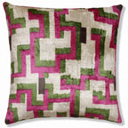 Modern Geometric Silk Velvet Pillow 20x20 | Handmade Pink & Green Designer Cushion