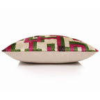 Modern Geometric Silk Velvet Pillow 20x20 | Handmade Pink & Green Designer Cushion