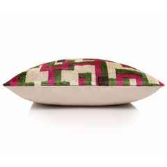 Modern Geometric Silk Velvet Pillow 20x20 | Handmade Pink & Green Designer Cushion