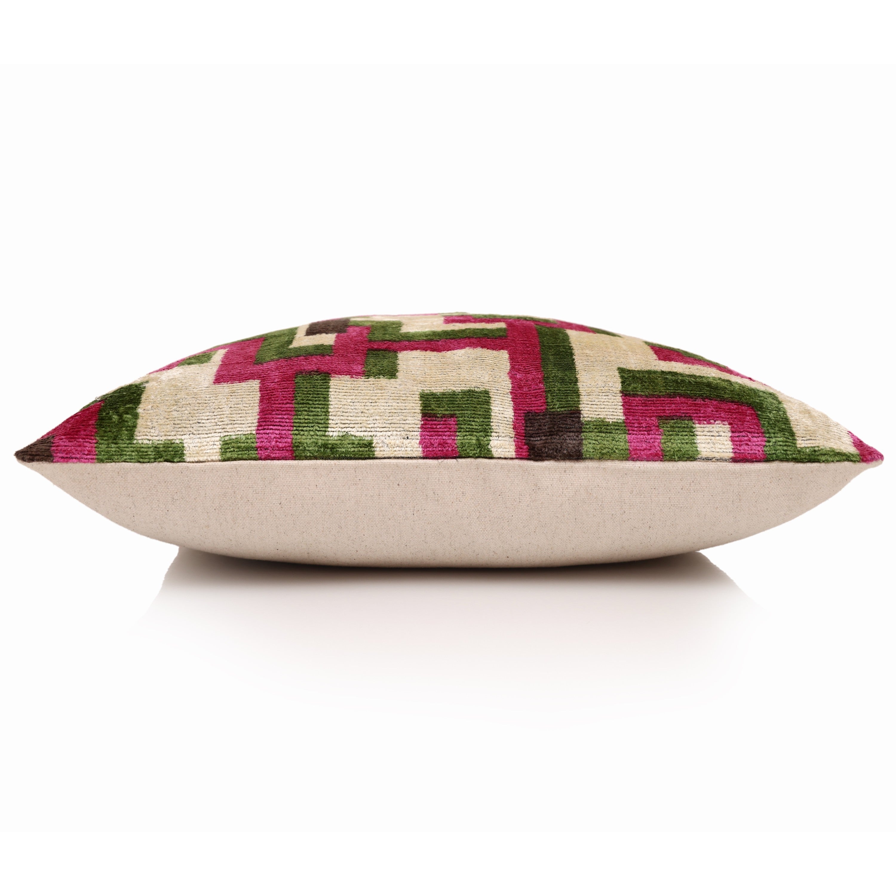Modern Geometric Silk Velvet Pillow 20x20 | Handmade Pink & Green Designer Cushion