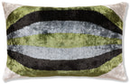 Handmade Olive Green & Charcoal Ikat Velvet Lumbar Pillow 16x24 | Modern Organic Accent