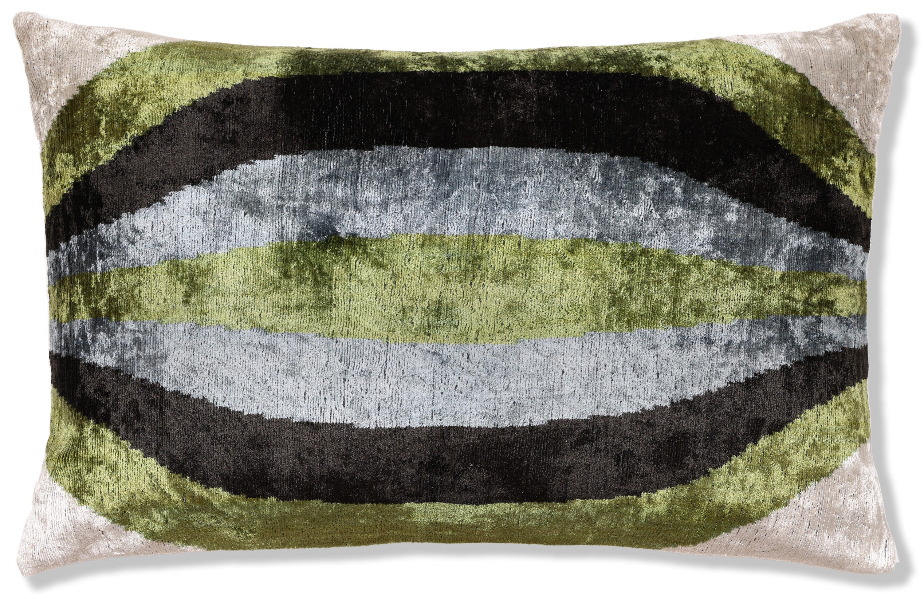 Handmade Olive Green & Charcoal Ikat Velvet Lumbar Pillow 16x24 | Modern Organic Accent