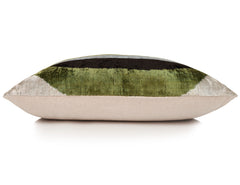 Handmade Olive Green & Charcoal Ikat Velvet Lumbar Pillow 16x24 | Modern Organic Accent