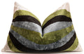 Handmade Olive Green & Charcoal Ikat Velvet Lumbar Pillow 16x24 | Modern Organic Accent