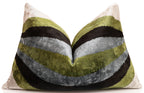 Handmade Olive Green & Charcoal Ikat Velvet Lumbar Pillow 16x24 | Modern Organic Accent