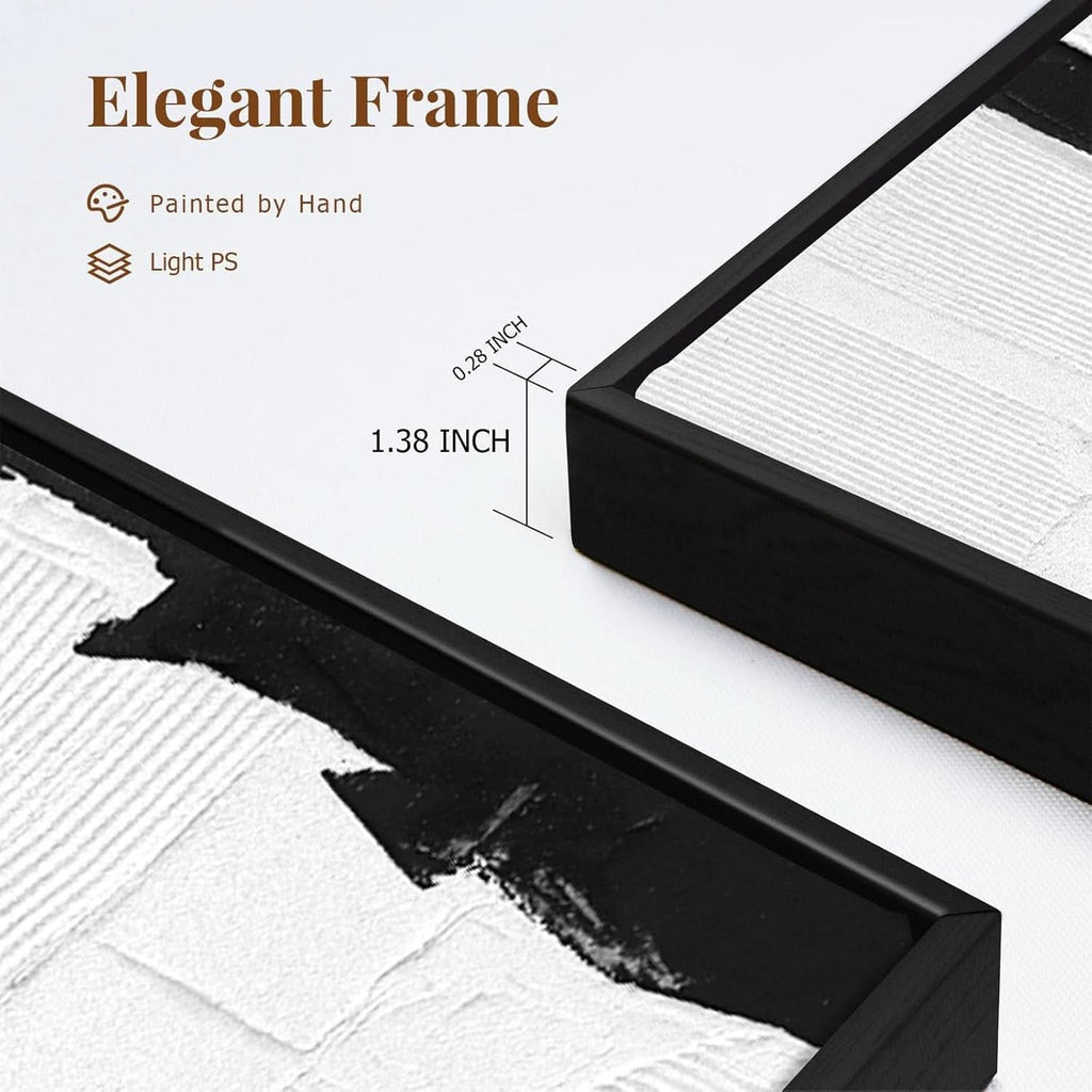 Framed 3D Textured Black And White Premium Canvas Artwork-4