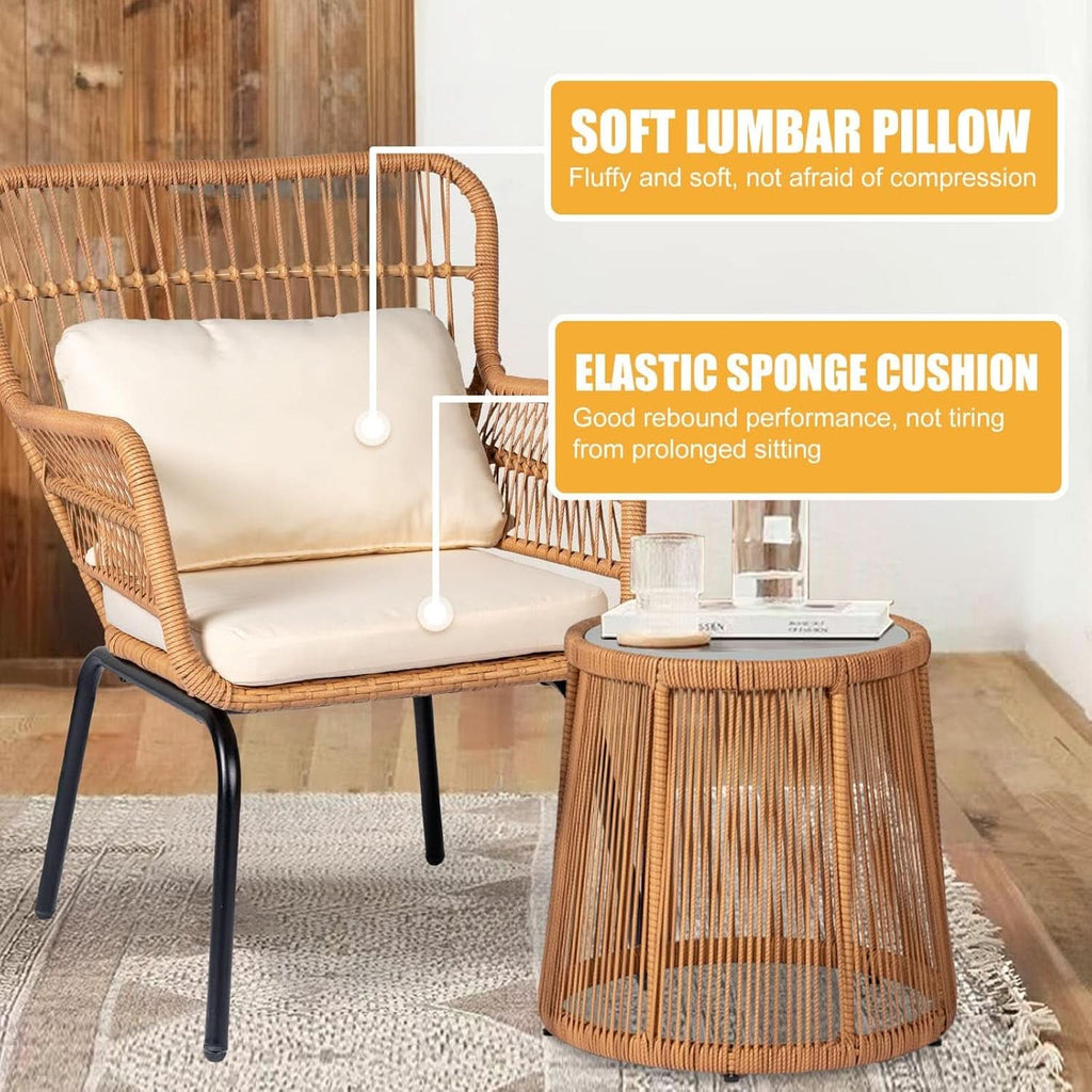 Outdoor Patio Wicker Bistro Set 3 Piece Yellow Beige-3