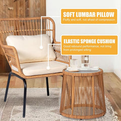 Outdoor Patio Wicker Bistro Set 3 Piece Yellow Beige-3