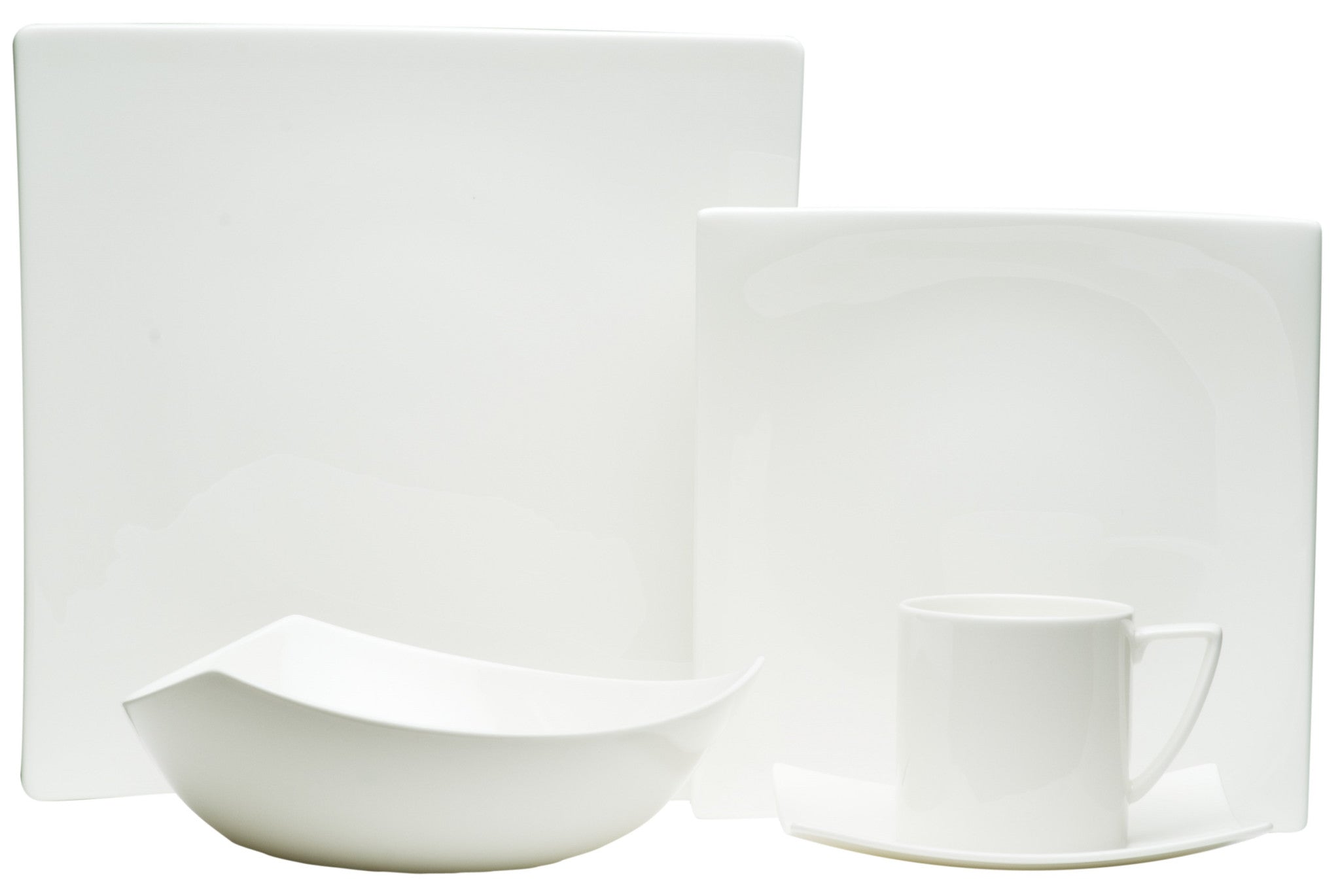 White Five Piece Square Bone China Dinnerware Set-0